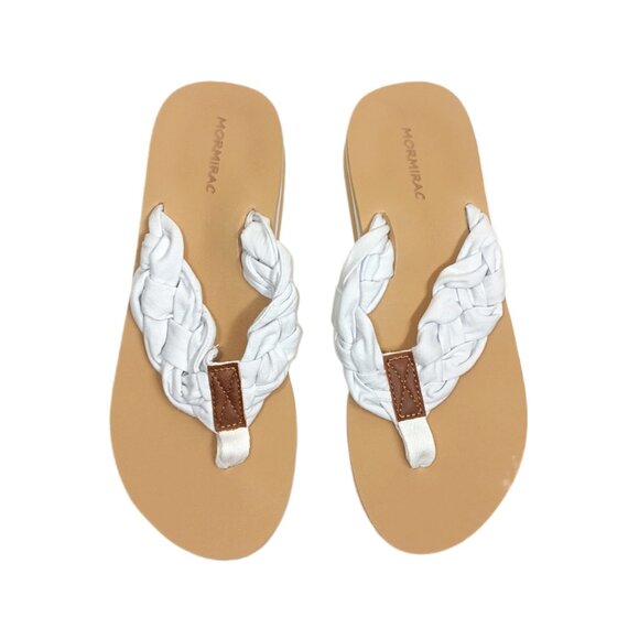 Platform Thong Sandals Womens 8 White Comfort Mormirac Boho Braided Flip Flops - Picture 2 of 5